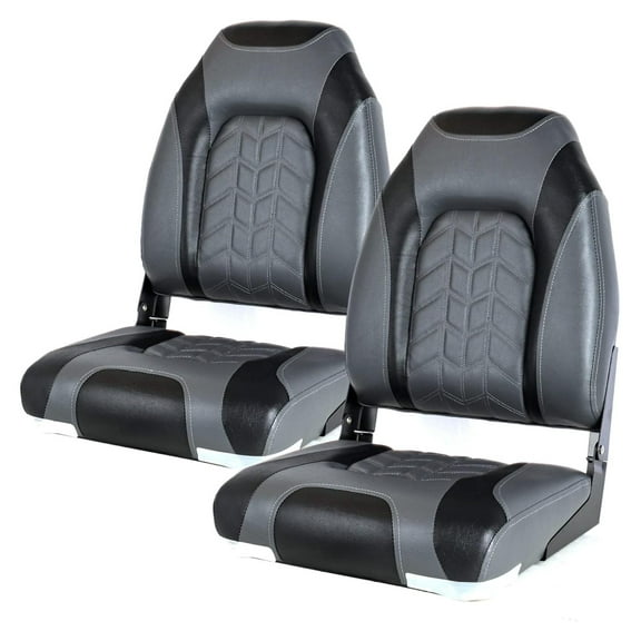 Premium Marine A Pair of High Back Folding Boat Seat, Fishing Marine Seats with Stainless Steel Screws, Charcoal/Black(2 Seats)
