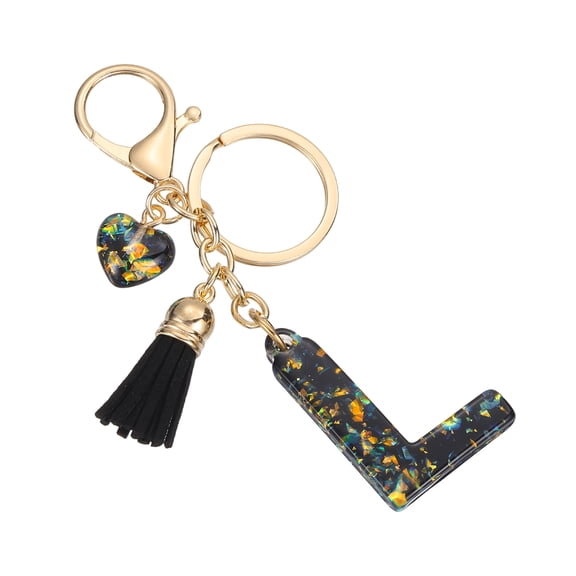Uxcell Initial Letter Keychain, Cute Letter-L Keychains Women Sparkly Bling Love Tassel Floral Charm Key Chain for Bag Backpack Purse Car Keys Accessories, Black
