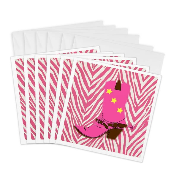 3dRose, Image of Girly Pink cowboy Boot On Pink Chevron, 6 Greeting Cards with envelopes