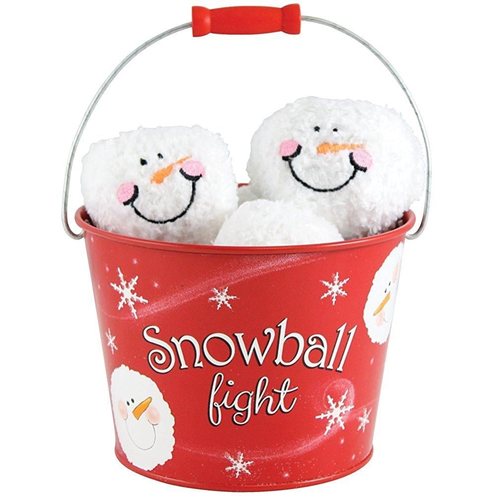 Youngs Indoor Winter Snowball Fight In A Bucket 6 Plush Balls Red Tin - Walmart.com