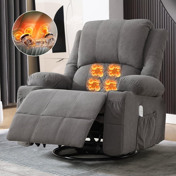 JONPONY Kneading Massage Rocker Recliner Chair with 4-Point 3D Kneading Massage and Heat Ergonomic Lounge Chair for Living Room with Rocking Function and 2 Cup Holders, USB Charge Port,Gray