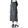 thumbnail image 5 of Cargo Skirts for Women High Waist A Line Slimming Skirt Loose Daily Casual Retro Summer Womens Long Skirt with Pocket Grey XXL, 5 of 5