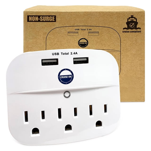 Regleta de alimentación aprobada por cruceros - Protector sin sobretensiones para cruceros con 2 salidas USB - Cruise Ship Essentials 2024 para Carnival, Princess, Norwegian, Holland America, MSC y la