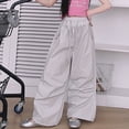 thumbnail image 5 of KAUOD Girls Lace High Waist Parachute Pants Baggy Wide Leg Thin Casual Cargo Trousers with Pockets Teen Kids Drawstring Pants, 5 of 9