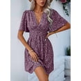 thumbnail image 4 of Women Summer Dresses Short Sleeve V Neck Floral Midi Sundress M, 4 of 7
