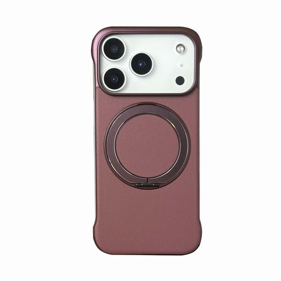 for iPhone 17 Pro Ring Stand Case, Slim Tough Rugged Shockproof Protective Cover with Ring Kickstand & Secure Ring Grip, Non-Frame Luxury PU Leather Phone Case for iPhone 17 Pro, Winered