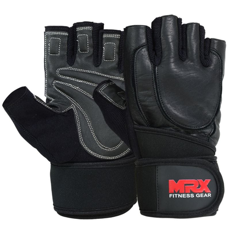 MRX Weight Lifting Leather Gloves With Long Wrist Strap for Better