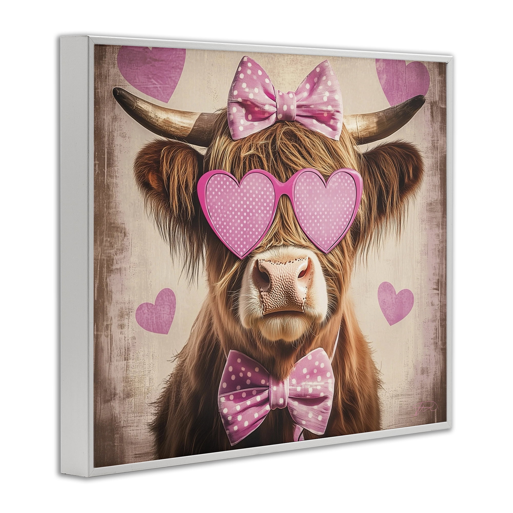 Cute Cattle Pink Hearts White Framed Giclee Art, design by Shawna Stewart