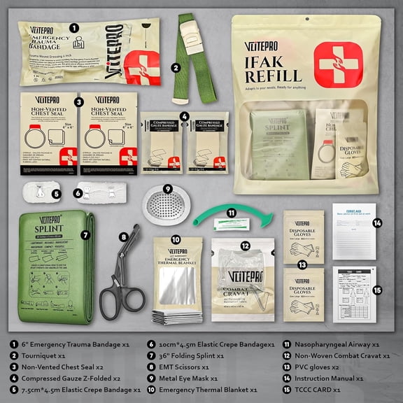 19PCS IFAK Trauma Kit First Aid Refill with Tourniquet and Chest Seal for Emergency Survival