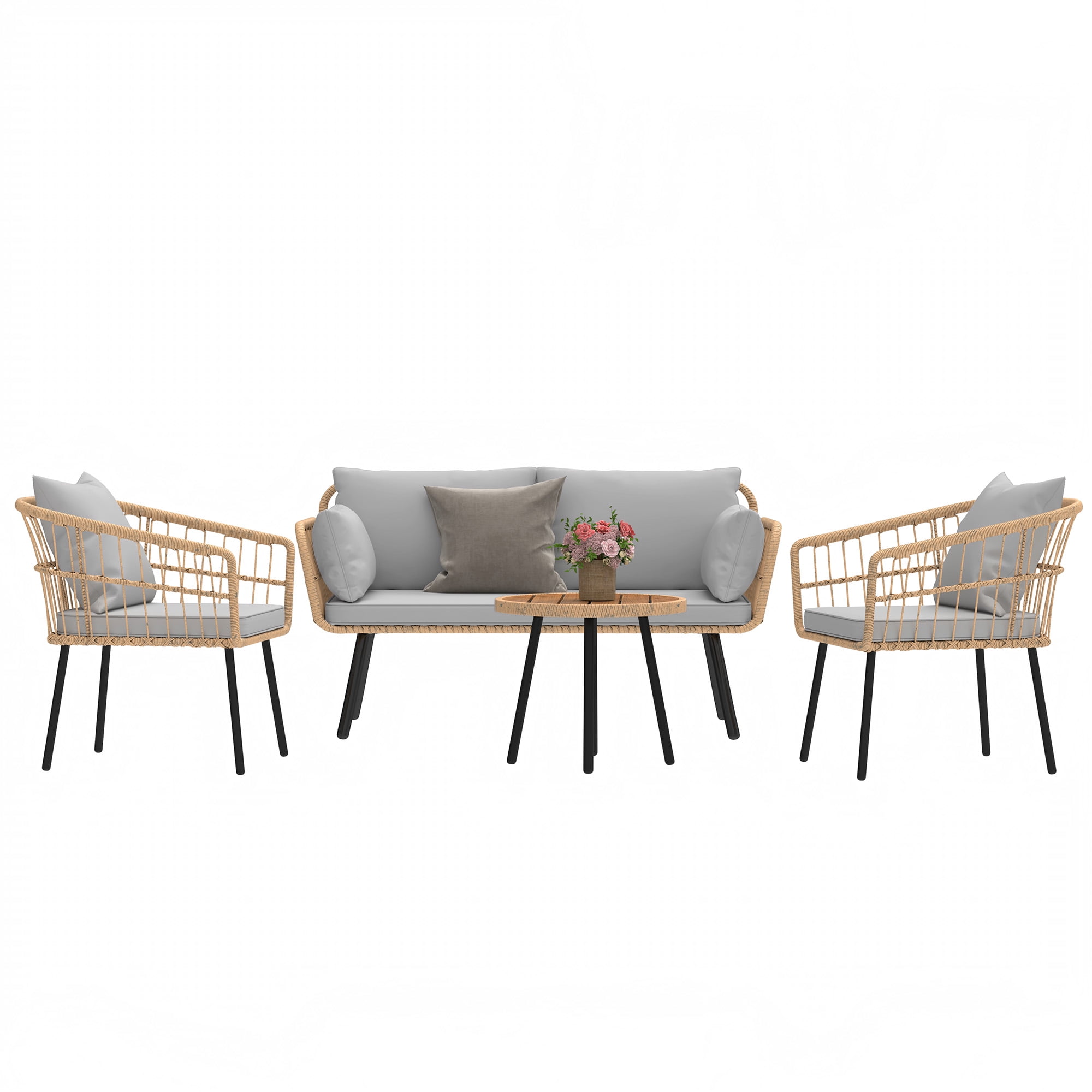 Craftian Outdoor Conversation Set,4-Piece Bistro Set with Loveseat for Patio Furniture Set - Gray