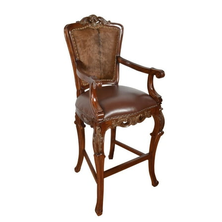 AFD Western Chippendale Fur and  Leather Bar Stool