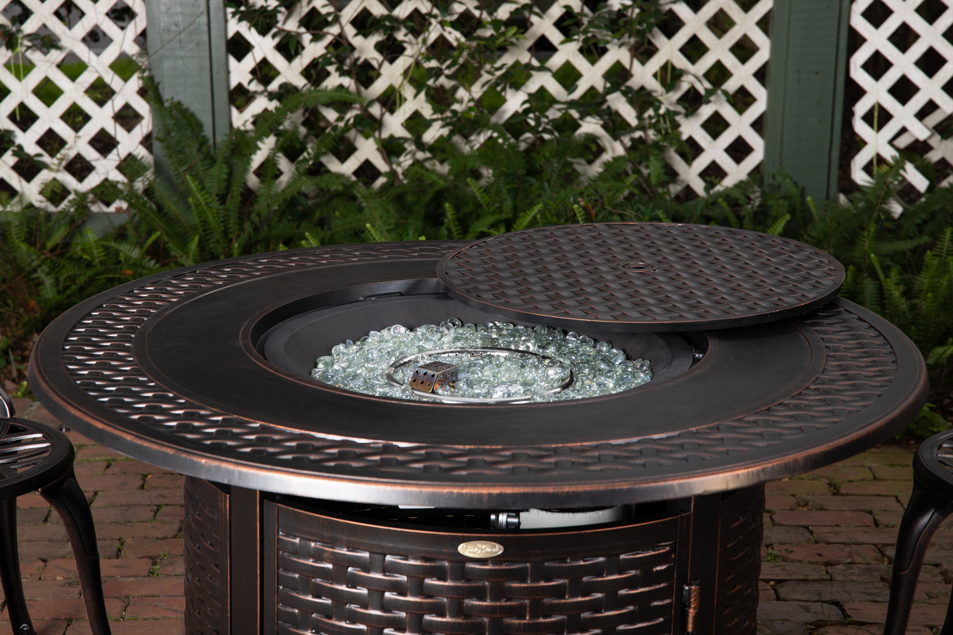 Fire Sense Aluminum Fire Pit Table Multifunctional Outdoor with Fire Bowl Lid Bronze Finish Round 44
