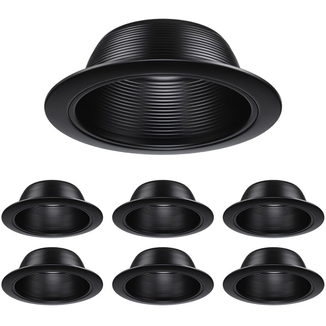 TORCHSTAR 6 Inch Recessed Light Black Baffle Trim with Detachable Ring, Full Metal, Ceiling Can Light Trim for 6 Inch Can, Fit Ha