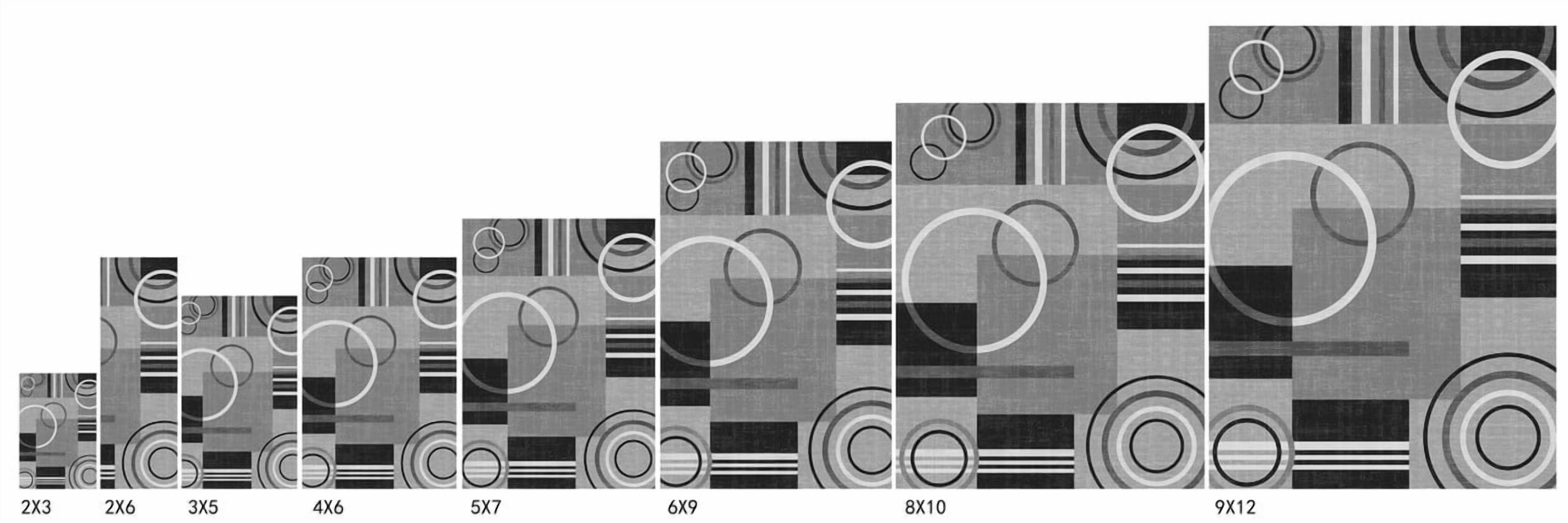 Washable Area Rug 2x10 Abstract Circles Non Slip Contemporary Stain Resistant Soft Low Pile Accent Rug for Indoor Living Dining Room, Grey