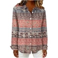 thumbnail image 4 of YUGYXL Women's Button Down Shirts Long Sleeve Trendy Printed Blouses Casual Loose Lapel Collar Tops Fall Fashion Outfit Red Sweatshirt M, 4 of 6