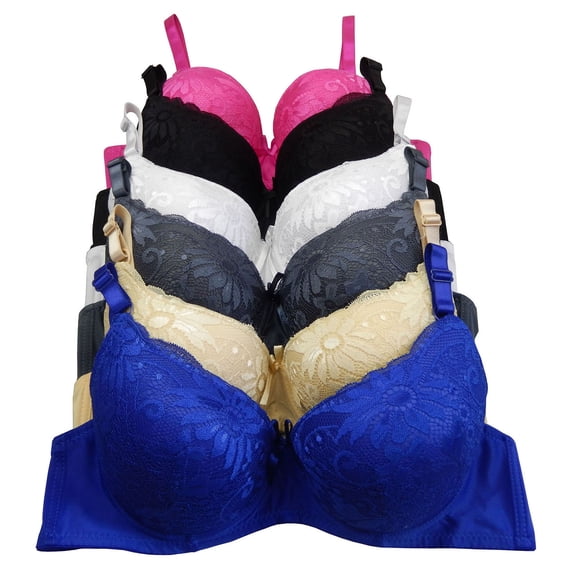 Women Bras 6 pack of Gentle Pushup Lace Bra B cup C cup (9320), Size 34C (X9320)