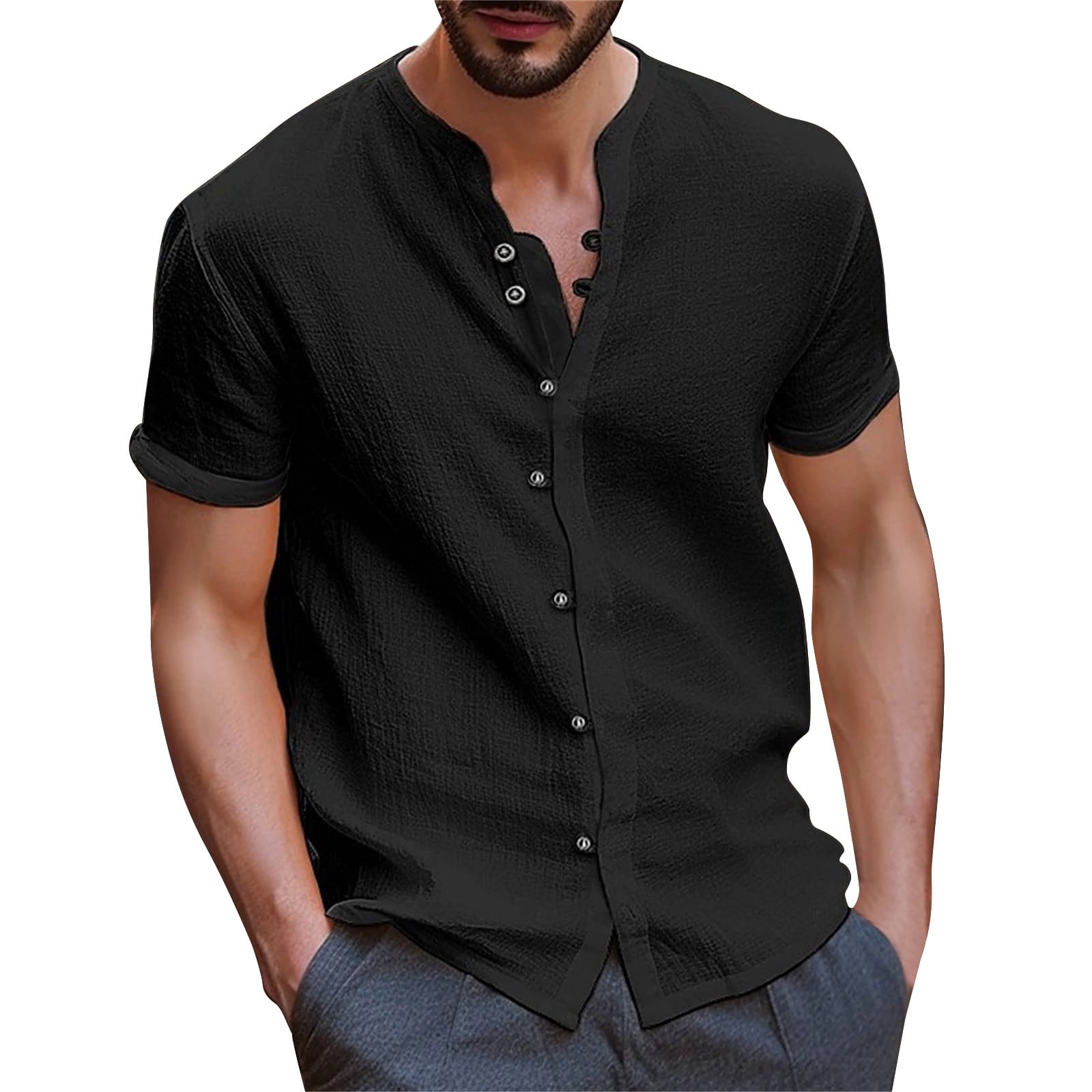 Men's Shirts Button Down Simple Cotton Solid Pocket Cardigan Sweater Khaki Mens Fall Clothes size XL