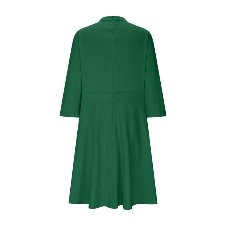 Wyobmus Casual Midi Dress for Women A-Line Semi Formal Fit and Flare Dress  3/4 Sleeve V Neck Cocktail Wedding Guest Work Dress with Pockets Green -  Walmart.com