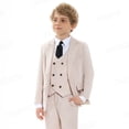 thumbnail image 3 of Conjunto de traje con clase para niño, traje de color Beige, un botón, sólido, 4 piezas, Blazer, chaleco, pantalones, corbata, esmoquin Formal para niño de 3 a 4 años, 3 of 5