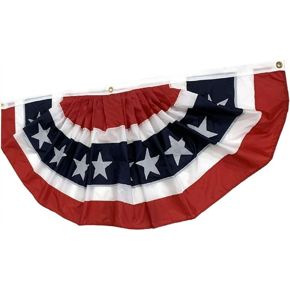 Patriotic American Flag Bunting Banner - 30" x 72" Pleated Fan Flag, 4th of July, USA, Red White & Blue Outdoor Décor, Christmas, President's Day, Memorial Day