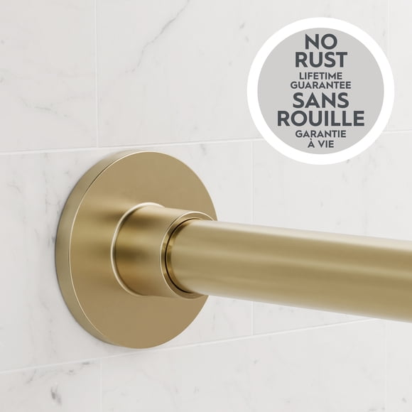 Better Homes & Gardens Rustproof Modern Adjustable Tension Shower Curtain Rod, No Drill, 43" - 72", Brass