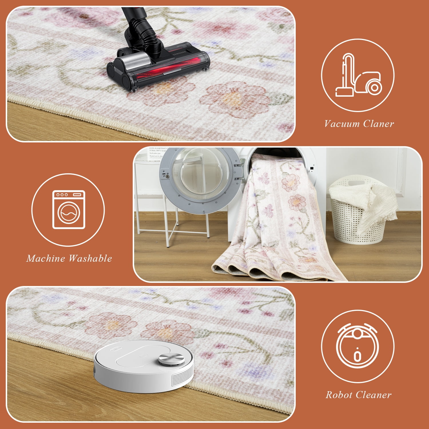 Wondo Washable Area Rug 5x8 - Traditional Floral Living Room Rug Stain Resistant Soft Bedroom Rug, For Under Table Living Room Indoor Rug, Beige