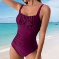 thumbnail image 2 of Hontri Slimming Swimsuits for Women Clearance! Women's Solid Color Pleated Suspender Fashionable Swimsuit Purple S, 2 of 9