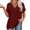 thumbnail image 6 of Womens Plus Size Summer Tunic Tops Dolman Short Sleeve Shirts for Women Casual Solid Color Loose V Neck Tshirts (Wine L), 6 of 6