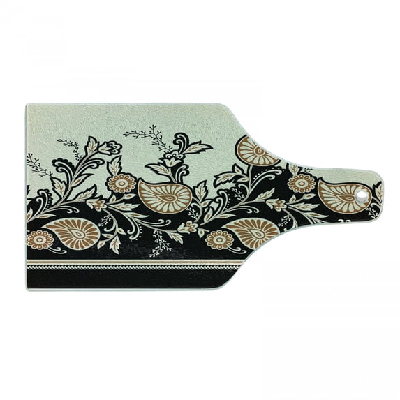 Brown Paisley Cutting Board, Traditional Pattern of Flowers and Folkloric Print, Decorative Tempered Glass Cutting and Serving Board, in 3 Sizes, by Ambesonne