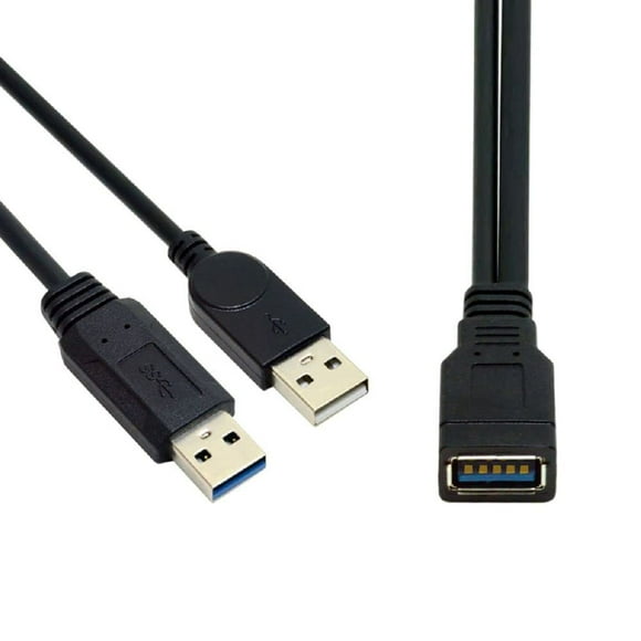 Cablecc Black Usb 3.0 Female To Dual Usb Male Extra Power Data Y Extension Cable For 2.5"" Mobile Hard Disk