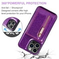 thumbnail image 5 of Decase Wallet Case For iPhone 14 Pro Max 6.7 inch, Glitter Bling Zipper Purse PU Leather RFID Cards Holder Slots Back Magnetic Shocklproof Protective Cover for iPhone 14 Pro Max, Darkpurple, 5 of 9