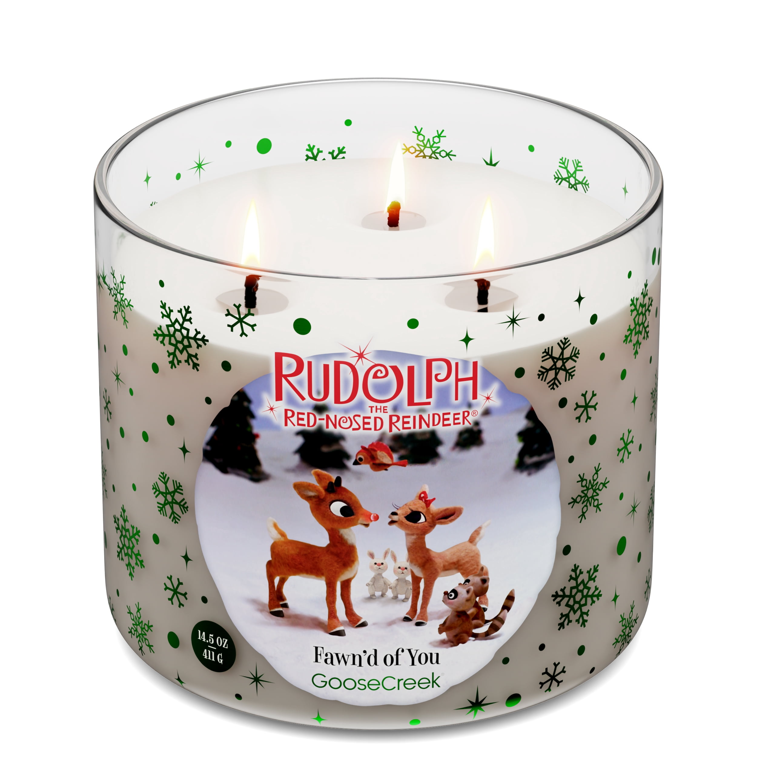 Goose Creek Rudolph Fawn'd of You 3-wick Christmastown Fir, Shiny Red Apple, and Holiday Spice Scented Jar Candle, 14.5oz