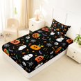 thumbnail image 4 of Feelyou Halloween Ghost Pumpkin Twin Sheets, Spooky Bat Skull Bedding, Black, 3-Piece, 1 Flat Sheet, 1 Fitted Sheet and 1 Pillowcase, 4 of 5