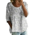 thumbnail image 4 of Women's Boho Floral 3/4 Sleeve Top Summer Casual Loose Breathable Cute Plus Size Pleated Blouse Shirts by Yigetop Grey M, 4 of 4