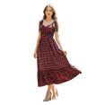 thumbnail image 1 of Vestido de Navidad para mujer con tirantes anudados, sin mangas, con escote corazón y estampado a cuadros. Vestido midi de fiesta., 1 of 9