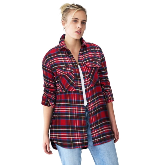 Ellos Women's Plaid Button-Front Flannel Tunic