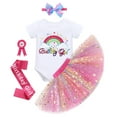 thumbnail image 2 of IBTOM CASTLE Toddler Baby Girl Unicorn 1st 2nd 3rd Birthday Outfit Romper + Rainbow Tutu Skirt + Headband + Sash + Badge 5PCS Princess Dress up Clothes Set for Cake Smash Photo Shoot, 2 of 8