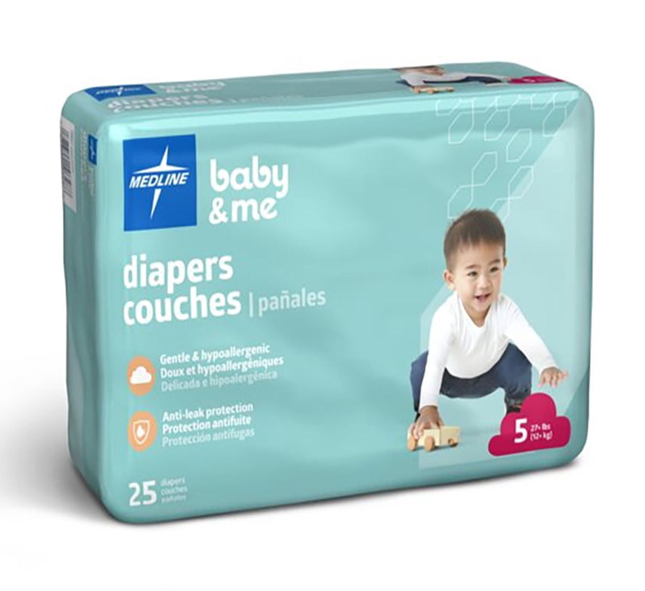 Medline Disposable Baby Diapers, Size 5 (27+ LBS), Case of 200