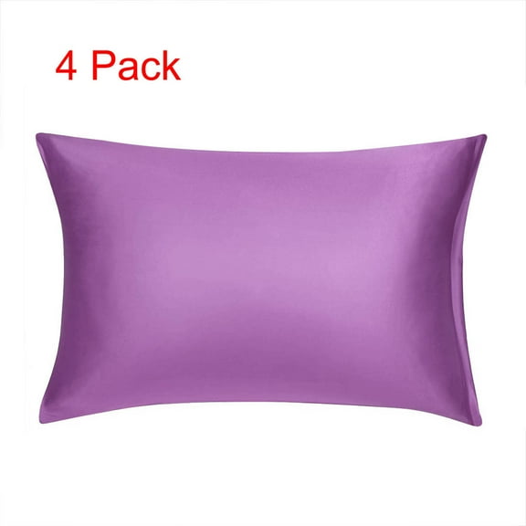 PiccoCasa 4Pcs Silky Satin Pillowcases Zippered Pillow Covers Non-Standard Purple