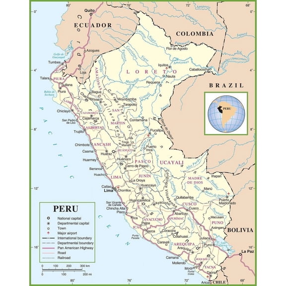 Wall Art Impressions 24"x30" Photo Quality Paper :: Peru Photographic politicalphysical map [Photo Paper]