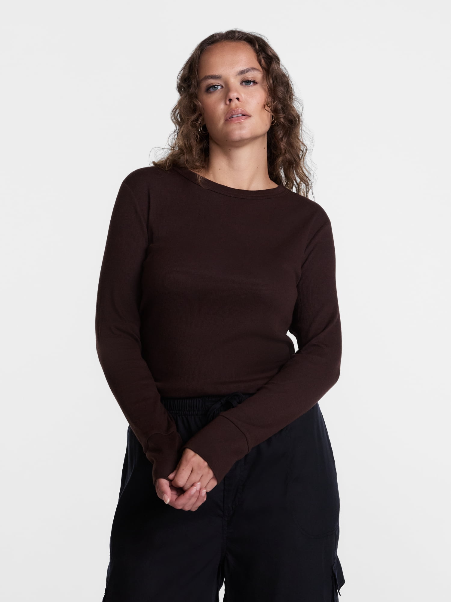 Scenario Women's and Women's Plus Rib Tee with Long Sleeves, Sizes XS-4X