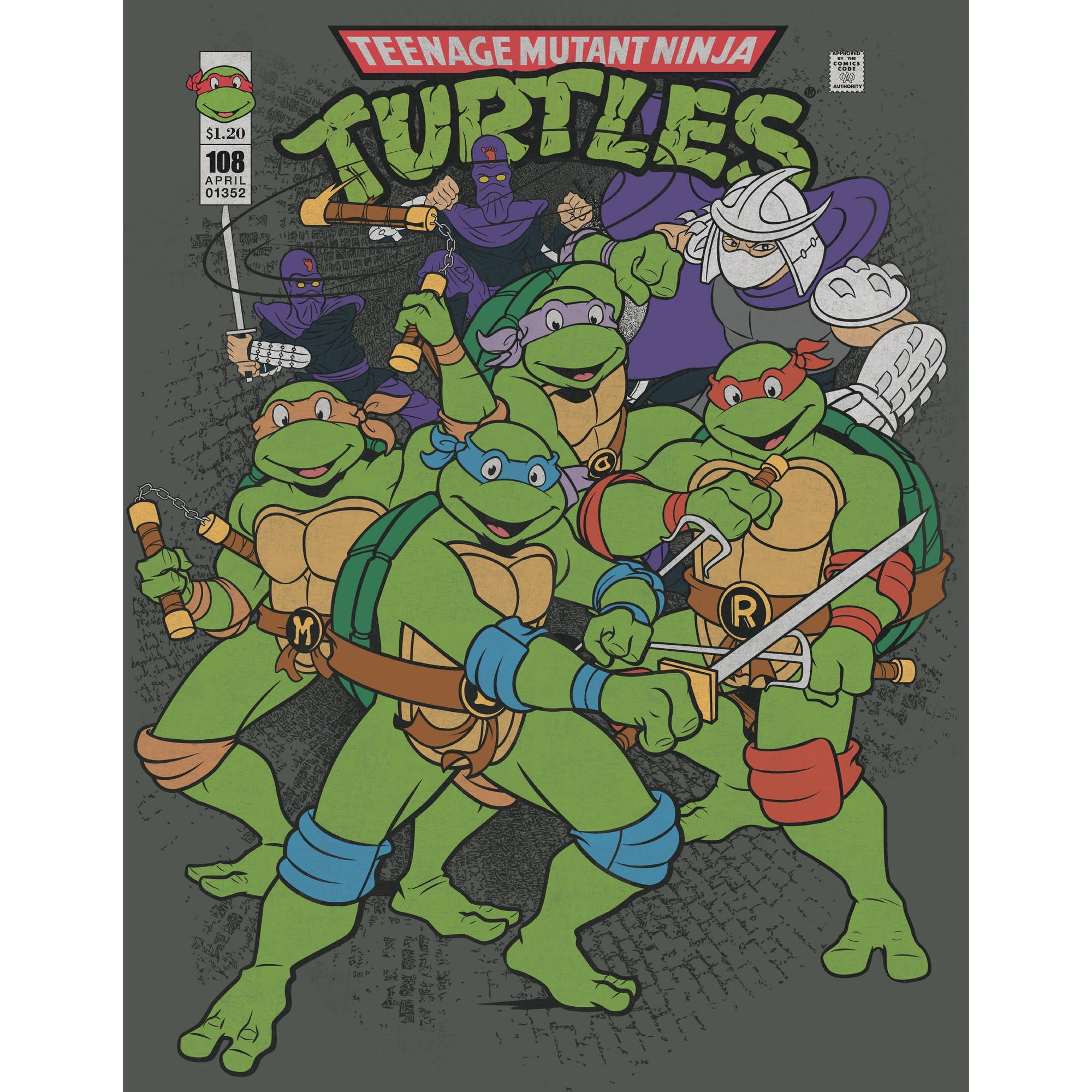 Teenage Mutant Ninja Turtles Mens T-Shirt - 4 Boys & Foot Clan Comic I