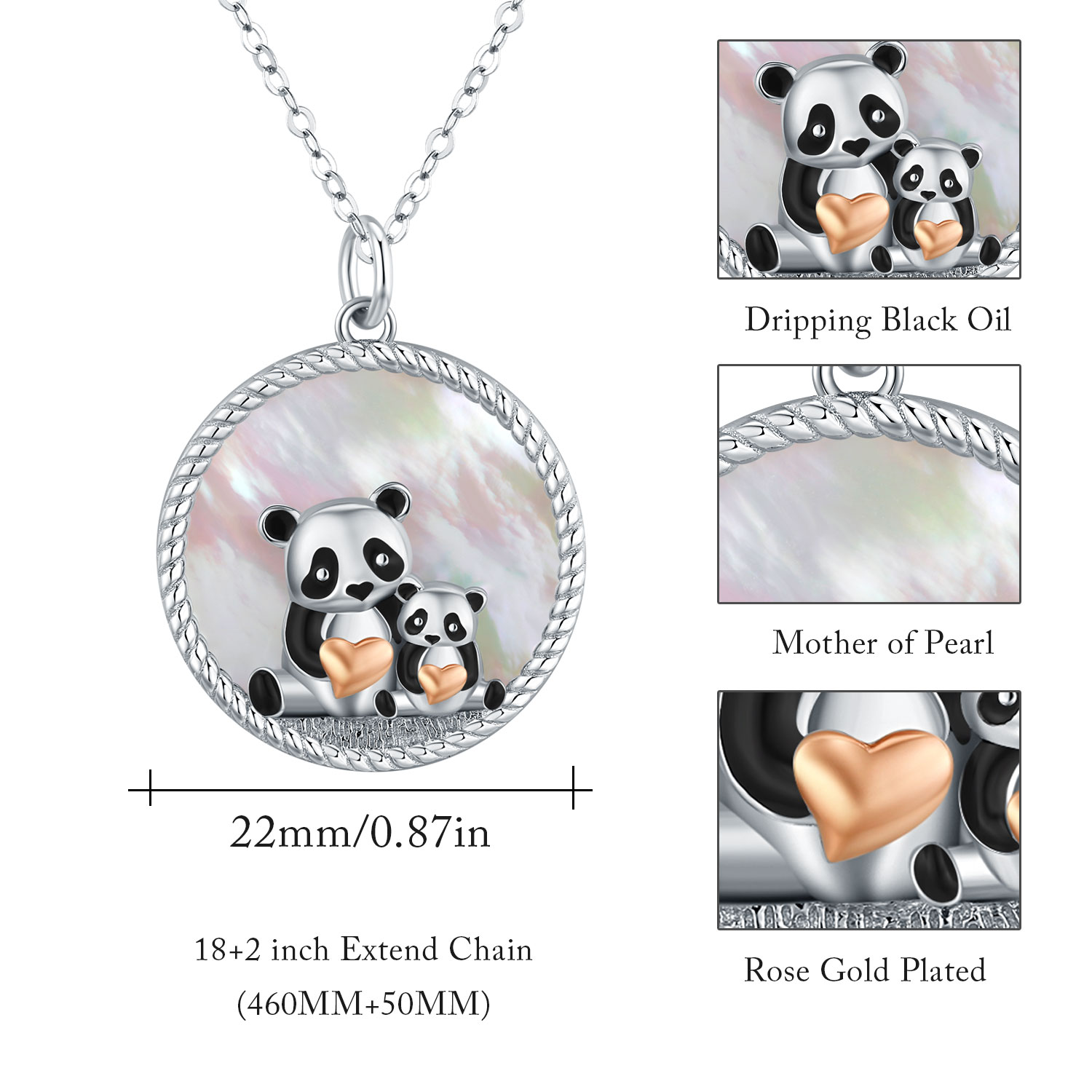 Cuoka Panda Necklace 925 Sterling Silver Pendant Necklaces Mother's Love for Parent and Jewelry 18K White Gold Plated Birthday Mother's Day Xmas Gift for Women Mom