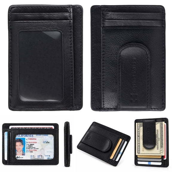 Alpine Swiss Mens RFID Money Clip Leather Minimalist Wallet Card Case ID Window