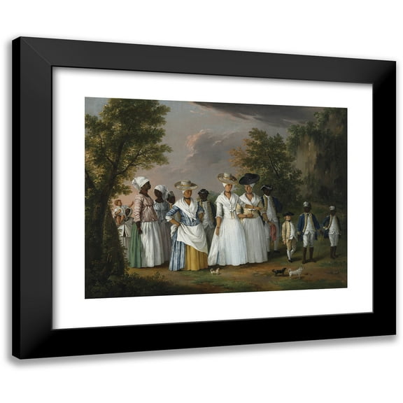 Agostino Brunias 14x12 Black Modern Framed Museum Art Print Titled - Free Women of Color with Their Children and Servants in a Landscape (circa 1764)