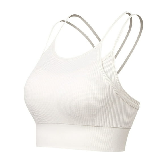 Fgnfyis Women Crisscross Back Sports Bra Padded Racerback Crop Sports Bras Workout Yoga Gym Tank Top Everyday Wear Bras White XL