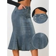 thumbnail image 2 of DARING DIVA Women's Elegant Washed Fishtail Midi Denim Skirt XS Gray Blue, 2 of 6