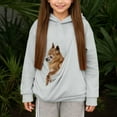 thumbnail image 3 of shoper Girl's Hoodie with Cat Pocket, Funny Hoodies Pouch Hoodie for Kid Kangaroo Pocket Dog Pouch Sweatshirts Breathable Pet Carry Bag Pullover Animal Holder Long Sleeve Tops Light Gray, 3 of 6