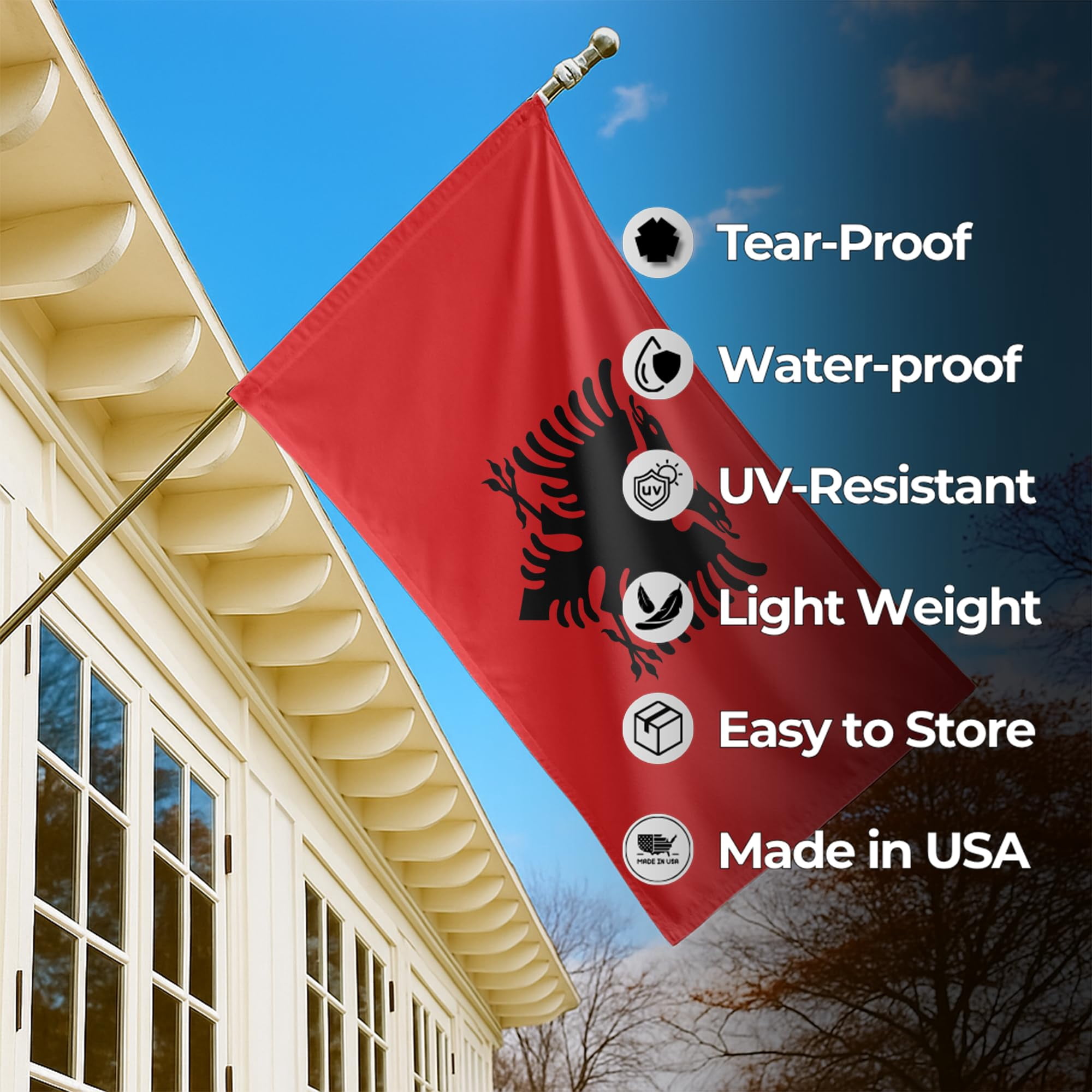 Albania Outdoor Flag (4x6ft) by DreamController - Durable, Fade-Resistant Polyester, Double-Stitched, Brass Grommets - HD Printed Southern Europe Flag - Made in USA