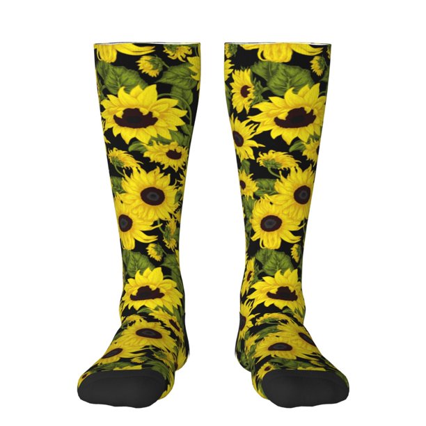 Fotbe Sunflowers In Vintage Calcetas Divertidas Estampadas para Hombre y Mujer, Calcetas de Algodón hasta la Rodilla para Caminar, Correr, Enfermería y Embarazo